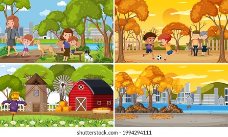 Different background scenes of nature in set illustration