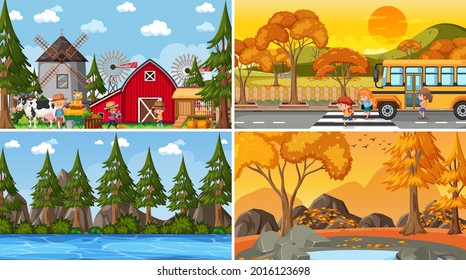 Different background scenes of nature in set illustration