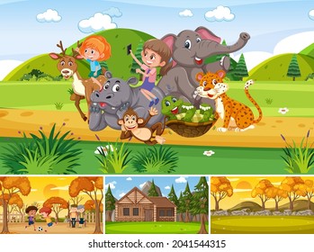 Different background scenes of nature in set illustration