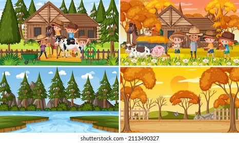 Different background scenes of nature in set illustration