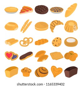 Different baked products color vector icons set. Flat design