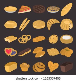 Different baked products color vector icons set. Flat design