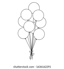 Different balloons. Inflatable balls on a string. Vector illustration in sketch style