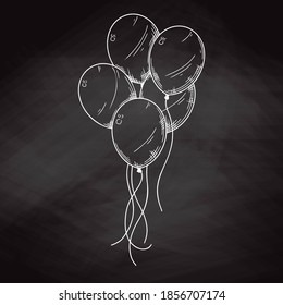 Globos diferentes. Bolas inflables en una cuerda. Ilustración vectorial en el estilo de esbozo