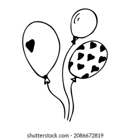 Different balloons. Inflatable balls on a string. 