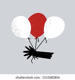 Different balloons. Inflatable balls on a string. Vector illustration in hand drawing style.