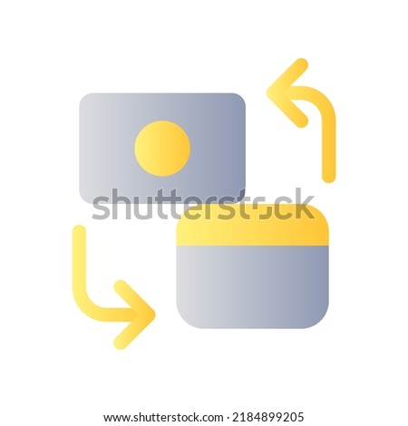 Different banks accounts transfer flat gradient color ui icon. Convert cash to digital currency. Simple filled pictogram. GUI, UX design for mobile application. Vector isolated RGB illustration