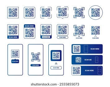 Different Barcodes and QR Codes Tag or Sticker with Phone Set Scanning a QR Code Concept. Vector illustration