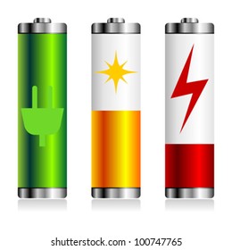Different batteries charge symbols over white background