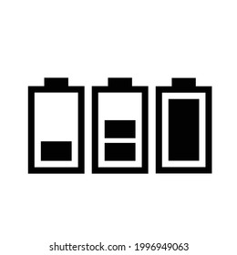 Different battery level vector icon, isolated on white background