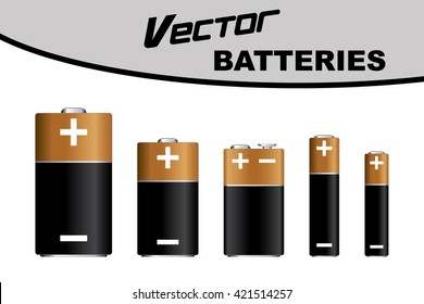 Different Battery Sizes Isolated Vectors