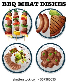 Diferente carne de churrasco na ilustração placas