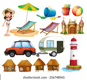 Different beach items and the tourist