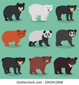 Different bears breeds color flat icons set