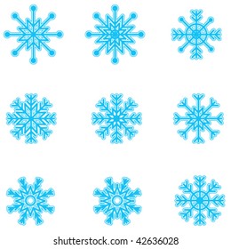 Different beautiful blue snowflakes