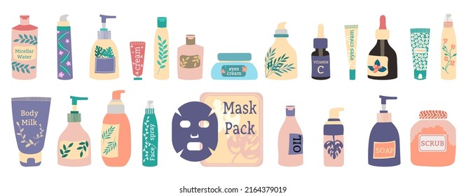 Different beauty cosmetic products for body and skin care