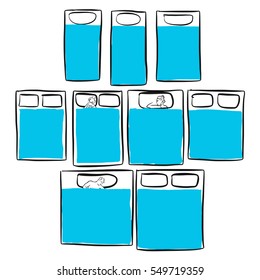 Different bed sizes, Blue Series, Hand-drawn Vector Artwork