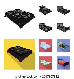 Different beds black, flat icons in set collection for design. Furniture for sleeping vector isometric symbol stock web illustration.
