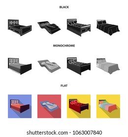 Different beds black, flat, monochrome icons in set collection for design. Furniture for sleeping vector isometric symbol stock web illustration.
