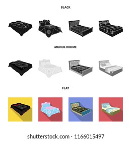 Different beds black, flat, monochrome icons in set collection for design. Furniture for sleeping vector isometric symbol stock web illustration.