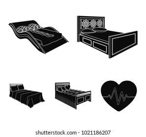 Different beds black icons in set collection for design. Furniture for sleeping vector isometric symbol stock web illustration.
