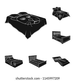 Different beds black icons in set collection for design. Furniture for sleeping vector isometric symbol stock web illustration.