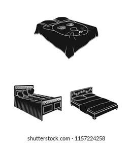 Different beds black icons in set collection for design. Furniture for sleeping vector isometric symbol stock web illustration.