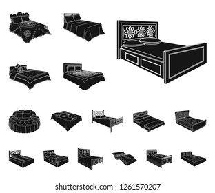 Different beds black icons in set collection for design. Furniture for sleeping vector isometric symbol stock web illustration.