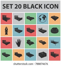 Different beds black icons in set collection for design. Furniture for sleeping vector isometric symbol stock web illustration.
