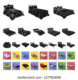 Different beds black,flat icons in set collection for design. Furniture for sleeping vector isometric symbol stock web illustration.
