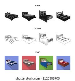 Different beds black,flat,outline icons in set collection for design. Furniture for sleeping vector isometric symbol stock web illustration.