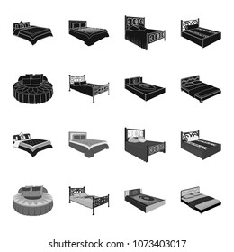 Different beds black,monochrome icons in set collection for design. Furniture for sleeping vector isometric symbol stock web illustration.