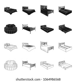 Different beds black,outline icons in set collection for design. Furniture for sleeping vector isometric symbol stock web illustration.