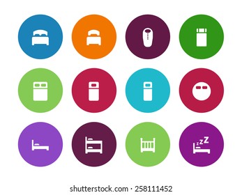 Different beds circle icons on white background. Vector illustration.