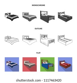 Different beds flat,outline,monochrome icons in set collection for design. Furniture for sleeping vector isometric symbol stock web illustration.