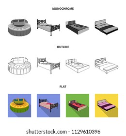 Different beds flat,outline,monochrome icons in set collection for design. Furniture for sleeping vector isometric symbol stock web illustration.