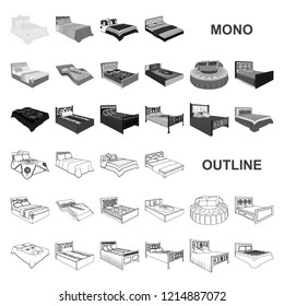 Different beds monochrom icons in set collection for design. Furniture for sleeping vector isometric symbol stock web illustration.