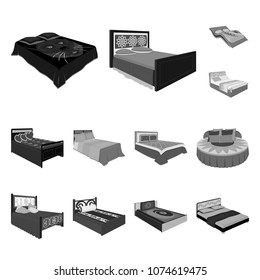 Different beds monochrome icons in set collection for design. Furniture for sleeping vector isometric symbol stock web illustration.