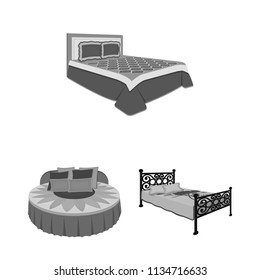 Different beds monochrome icons in set collection for design. Furniture for sleeping vector isometric symbol stock web illustration.