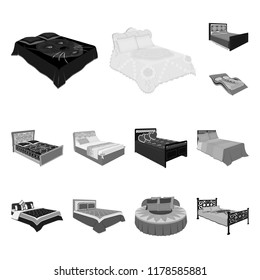 Different beds monochrome icons in set collection for design. Furniture for sleeping vector isometric symbol stock web illustration.