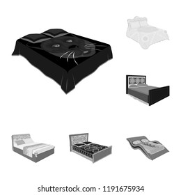 Different beds monochrome icons in set collection for design. Furniture for sleeping vector isometric symbol stock web illustration.