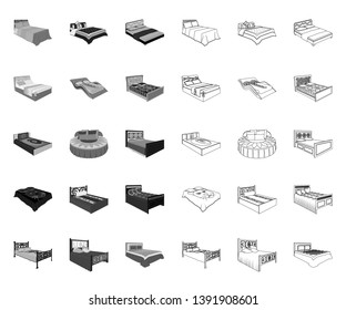 Different beds mono,outline icons in set collection for design. Furniture for sleeping vector isometric symbol stock web illustration.