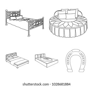 Different beds outline icons in set collection for design. Furniture for sleeping vector isometric symbol stock web illustration.