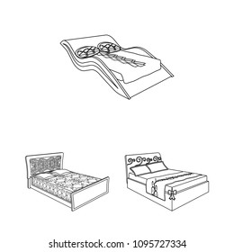 Different beds outline icons in set collection for design. Furniture for sleeping vector isometric symbol stock web illustration.