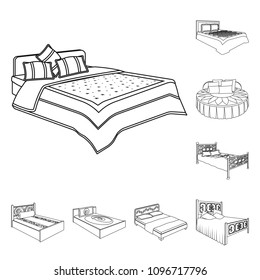 Different beds outline icons in set collection for design. Furniture for sleeping vector isometric symbol stock web illustration.