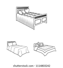 Different beds outline icons in set collection for design. Furniture for sleeping vector isometric symbol stock web illustration.