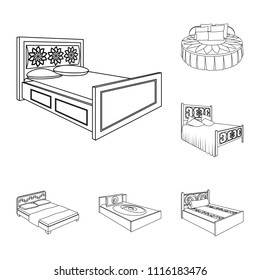 Different beds outline icons in set collection for design. Furniture for sleeping vector isometric symbol stock web illustration.