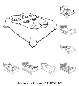Different beds outline icons in set collection for design. Furniture for sleeping vector isometric symbol stock web illustration.