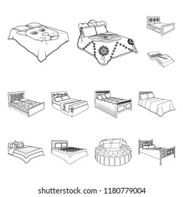 Different beds outline icons in set collection for design. Furniture for sleeping vector isometric symbol stock web illustration.