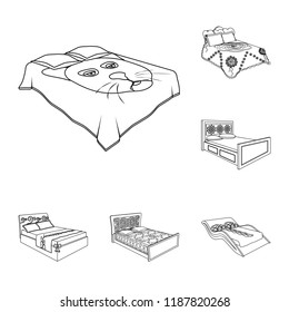 Different beds outline icons in set collection for design. Furniture for sleeping vector isometric symbol stock web illustration.